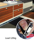 No Nonsense Heavy Duty Ball Bearing Drawer Slides With Solid Locking Feature Double Thick Cold Rolled Steel Cabinet Runners Handle Maximum Payload No Stress For Real World Builds on a cabinet showing 120kg load capacity.