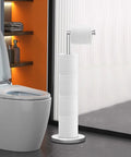 Freestanding Toilet Paper Holder With Reserve Storage Holds 3 To 4 Rolls 22 Inch Matte Black Stainless Steel Stand Weighted Base