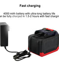 Badass Cordless Electric Oil Drum Crimper Sealer For 200 Gallon Barrels with 4000 mAh fast charging battery connected.