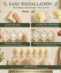 Step-by-step guide for Super Slick Punch Free Wall Hook Rack With 180 Degree Swivel Design and Six Sturdy Hooks installation.