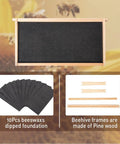 8 Frame Bee Hive Starter Kit With Deep Brood Box And Medium Super Includes Beehive Frames And Foundation Sheets Easy Assembly Cedar Wood Beekeeping Setup For Beginners Ready To Go showing beehive frame, beeswax foundation, and pine wood materials