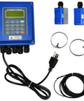 Digital Ultrasonic Flow Meter For Liquids TUF-2000B Bi-Directional 0 To 10 Meters Per Second IP67 with accessories visible