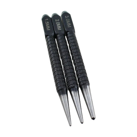 Heavy Duty Knockout Center Punch And Drill Hole Locator Set Includes One Five Mm Two Mm Three Mm Black Alloy Steel marking tools.