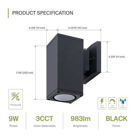 No Brainer Dusk To Dawn Outdoor Wall Light Fixture 9W LED 1000 LM Bronze Cylinder Up Down Waterproof Sconce dimensions