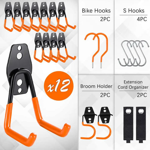 Heavy Duty Garage Storage Hooks Set Of 18 With Extra Weld Point For Strong Tool Organization in Shed or Workshop components displayed