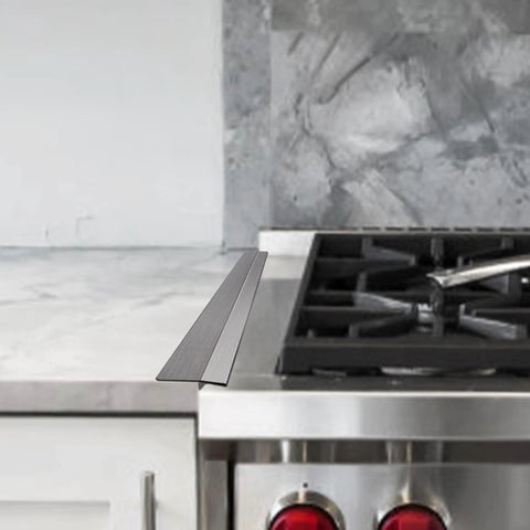 Stainless Steel Stove Gap Covers 23.5 Inches Set next to gas stove and counter, heat resistant and easy to clean oven gap filler.