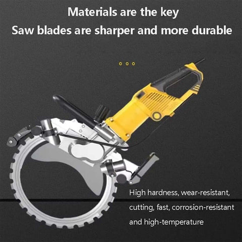 Heavy Hitter 5000W Electric Circular Saw Wall Chaser With 29 Cm Cutting Depth Brushless Motor and Water Fed Dust Control close-up view showing sharp blade details.