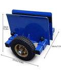 Heavy Duty Adjustable Panel Dolly With Lockdown Grip And Smooth Rolling Rubber Wheels For No Sweat Hauling Panels Or Doors On Busy Job Sites During Fast Track Renovation Work, showing wheel and dimensions.