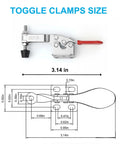 Straight Up Heavy Duty Horizontal Toggle Clamps With Stainless Steel Construction And 198 Pounds Holding Power Delivering Smooth Quick Release Action Plus Protective Rubber Tips For Woodworking Jigs And Fixtures, measuring 3.14 inches.
