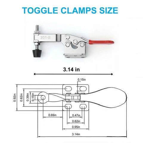 Straight Up Heavy Duty Horizontal Toggle Clamps With Stainless Steel Construction And 198 Pounds Holding Power Delivering Smooth Quick Release Action Plus Protective Rubber Tips For Woodworking Jigs And Fixtures, measuring 3.14 inches.
