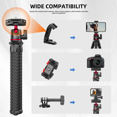Wide compatibility of All In One Portable Camera Tripod And Flexible Phone Stand With Cold Shoe Mount for iPhone and cameras