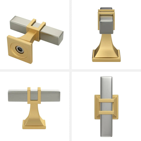 Top Tier Two Tone Cabinet Knobs Six Pack Brushed Nickel And Gold Square Handles Solid Steel Kitchen Cupboard Hardware Included Mounting Screws Straight Fire Quality To Give Your Home A Clean Vibe