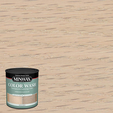 Can of Color Wash Transparent Layering Finish White Wash Pickling Stain shown on wood surface