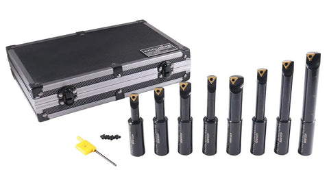 Beefy Round Shank Indexable Boring Bar 3/4 Inch With Dual TCMT Inserts, full set with carrying case and accessories