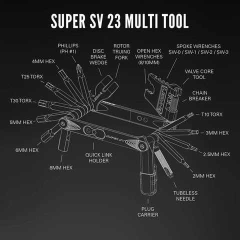 Diagram of Go To All In One Bike Repair Tool With Tubeless Kit And Chain Breaker, Heavy Duty Stainless Steel Build, showing features.