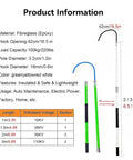 Pro Grade Lifesaver High Voltage Rescue Hook with telescoping fiberglass pole, load capacity 100kg, product information chart