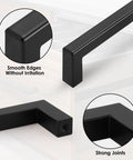 Alt Tag: Matte Black Cabinet Handles Set Of 10, 5 Inch Center To Center, featuring smooth edges and strong joints, solid aluminum square pulls.