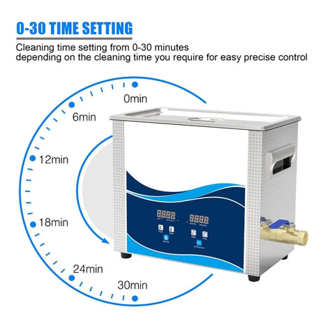 0-30 minute timer display on Badass Heavy Duty Digital Ultrasonic Cleaner With 6 5 Liter Tank 40 Khz Settings for precise cleaning control.