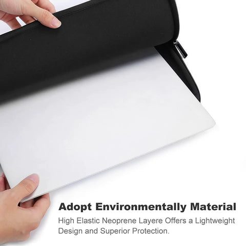 Hands holding Watertight Scuba Inspired Laptop Tote Bag With Heavy Duty Padding For 12 Inch Laptops showing protective interior.