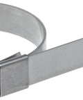 Side view of Band-It CP6S99 center punch clamp, 5/8 in wide x 0.025 in thick, 1-1/2 in diameter, 201 stainless