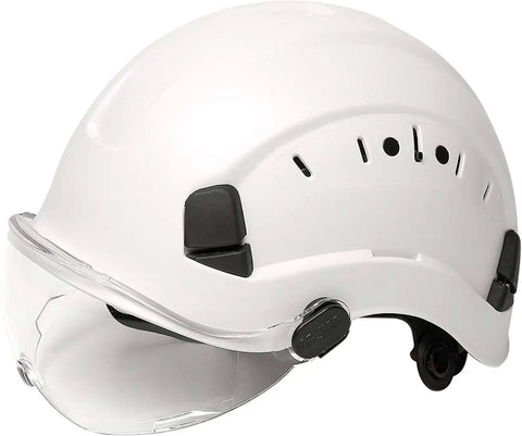 Adjustable ABS Safety Hard Hat With 6 Point Suspension and Clear Visor for Work at Height Climbing Construction Heavy Duty