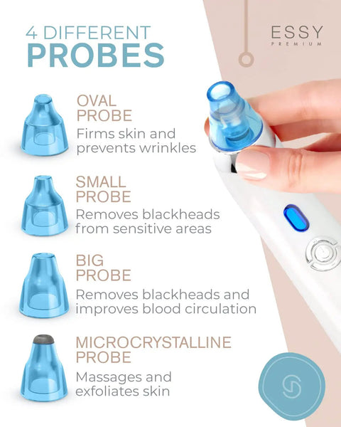 Blue Blackhead Remover Facial Cleanser Vacuum with 5 suction levels and 4 different probes for deep pore cleansing