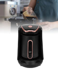 Turkish Coffee Maker Portable Auto Brewer For Home Office Travel And Camping, shown with compact electric pot brewing coffee.