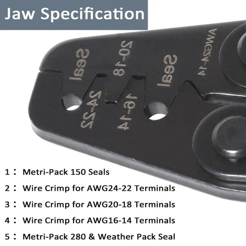 Close-up of crimp tool jaw from Pro Grade Automotive Wire Crimp Pins Kit With 1.0 To 3.5mm Male And Female Terminals Seals Removal Tool 950 Piece Case Box Heavy Duty Crimp Tools Set For Car Truck Motorcycle ATV