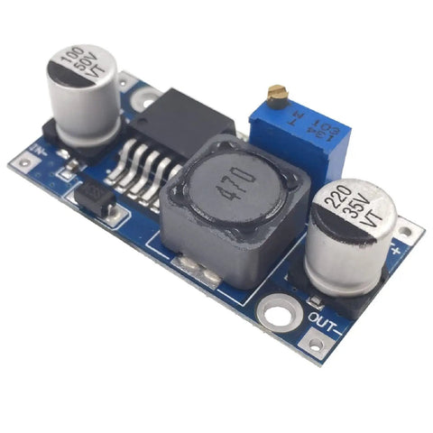 Close-up of one module from 6 Pack DC To DC Buck Converter Kit With LM2596 Regulator High Efficiency Power Supply for DIY Electronics