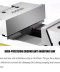 Built Different Six Inch Heavy Duty Bench Vice Delivers Dead On Point Zero Zero Five Mm Lockdown Precision And Hrc Sixty Two Hardness Engineered From Tough Titanium Alloy Steel For Cnc Machining Jobs high-precision anti-warping jaw with steel thickness 58-62mm.