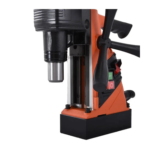 Rock Solid Magnetic Base Drill And Tapper With 1100 Watt Motor, 10 To 35 Mm Range, close-up of motor and adjustable handle.