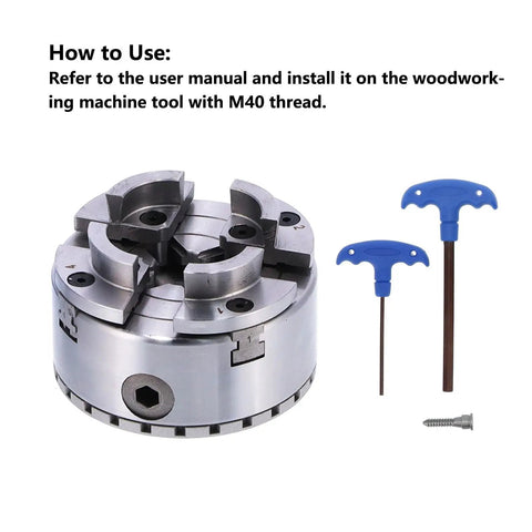 Self Centering 4 Jaw Lathe Chuck M40 96mm Woodworking Clamp Tool With Wrenches For Precise Centering And Rock Solid Hold On Wood Lathes