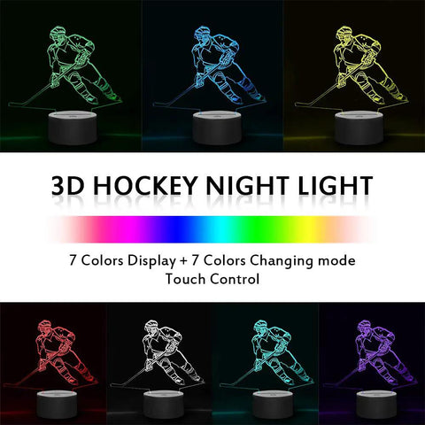 Hockey Player 3D Night Lamp With 7 LED Color Changing Lights, Touch Desk Light For Kids And Sports Fans, colorful display