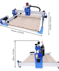 Pro Level 3 Axis 4040 CNC Router Engraver Machine With 75W spindle, 74.5cm size, blue aluminum frame for DIY woodworking.