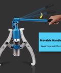 Heavy Duty Hydraulic Gear Puller Kit With Storage Case For Bearing Separator And Hub Removal 10 Ton Capability Makes It Easy To Pop Off Pulleys Or Flywheels Without Breaking Your Back On The Job Site Workshop Essential, blue steel jaws with movable handle
