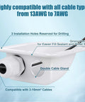 Two Pack Solar Cable Entry Gland Weatherproof Dual Cable Entry Kit For 3mm2 To 10mm2 Wiring In RVs Caravans Marine Boats And Cabins White Includes Screws And Rubber Seals No Fuss Mount Kit For Easy Mounting shown with installation features.