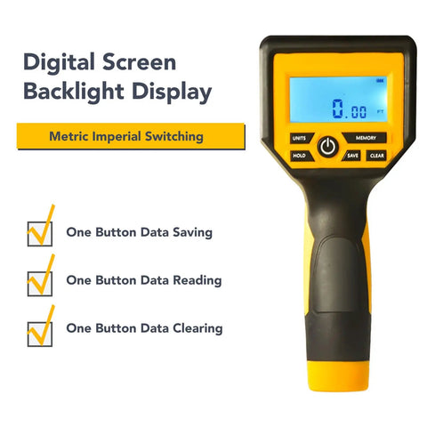 Digital Measuring Wheel for Versatile Professionals with digital screen and buttons for metric imperial switching.