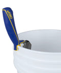 Comfort Grip Square-Notch Margin Tile Trowel With Six-Inch By Two-Inch Blade attached to a bucket hook