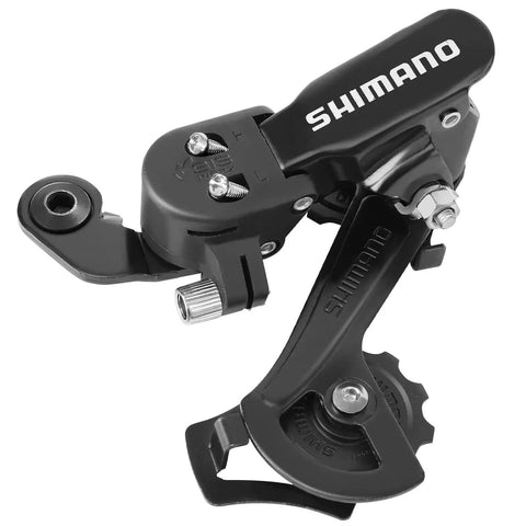 Close-up of Rear Derailleur RD-TZ31-A For 6/7 Speed Mountain Bikes, Direct Mount, Durable Aluminum Alloy construction, side view.