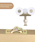 2Pcs 3/4 Inch Sliding Door Wheels Replacement Kit With Top Hanger For Wardrobe Bypass And Closet Accessories Gold Finish, Includes 2 Heavy Duty Rollers, 2 Bases, And 6 Screws, Ideal For Quiet, Smooth Sliding Doors In Closets And Kitchens, shown with three-wheel design and base.
