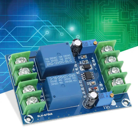 DC 12V 10A Automatic Power Switching Module For Emergency Power Supply And Charging, High Reliability, Priority Load Distribution, Rock Solid Heavy Duty Backup Power Controller For Uninterruptible Systems, Built To Meet Strict Quality Standards blue PCB relay board with screw terminals
