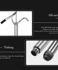Heavy Duty Manual Oil Drum Pump With Ergonomic Handle For High Pressure Transfer And Effortless Sump Cleaning, showing oil outlet and tubing details.