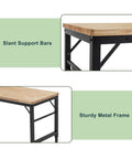 Heavy Duty Adjustable Height Workbench With Built In Power Outlets And Solid Rubber Wood Top Rock Solid Two Thousand Pound Capacity Garage Beast, slant support bars and sturdy metal frame.