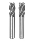Two uxcell HSS-AL straight-shank spiral end mills, 4-flute, 14x12x26x83mm, front view