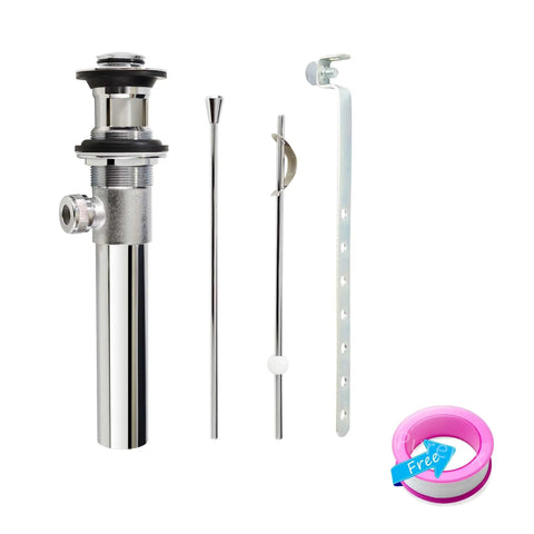 Heavy Duty Bathroom Sink Drain Stopper Assembly With Lift Rod And Overflow In Chrome Finish with components.