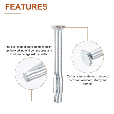 Diagram of Split Drive Concrete Anchors 1/4 Inch By 2-1/2 Inch 50 Pack Carbon Steel Hammer Drive Anchors with labeled features