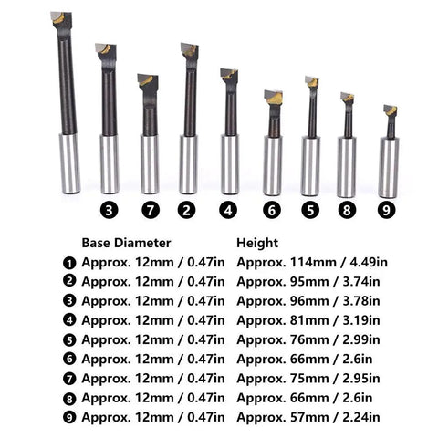 Three Eighths Inch Boring Bar Set Nine Piece HSS Boring Cutter Head Kit For CNC Milling And Lathe Work with carbide tips