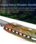 Unique natural wooden handle of Beast Damascus Steel Survival Knife With Leather Sheath Fixed Blade Hunting Skinner Knife