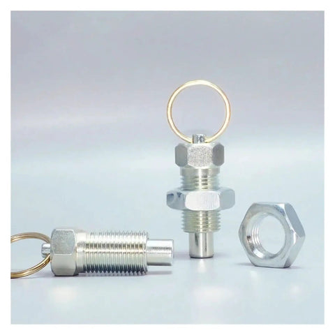 Dead Easy Stainless Steel 304 Index Plunger With Pull Ring And Lock Nut Screw Quick Acting Lock Pins Fits M6 M8 M10 M12 M16 Top Shelf Hardware Built To Take A Beating Daily, showing components including a plunger and nut.