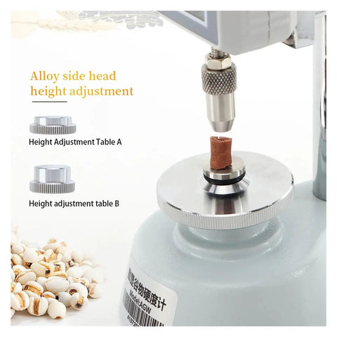 Digital Grain Hardness Tester Sclerometer Durometer Machine showing alloy side head height adjustment for precise grain measurements.